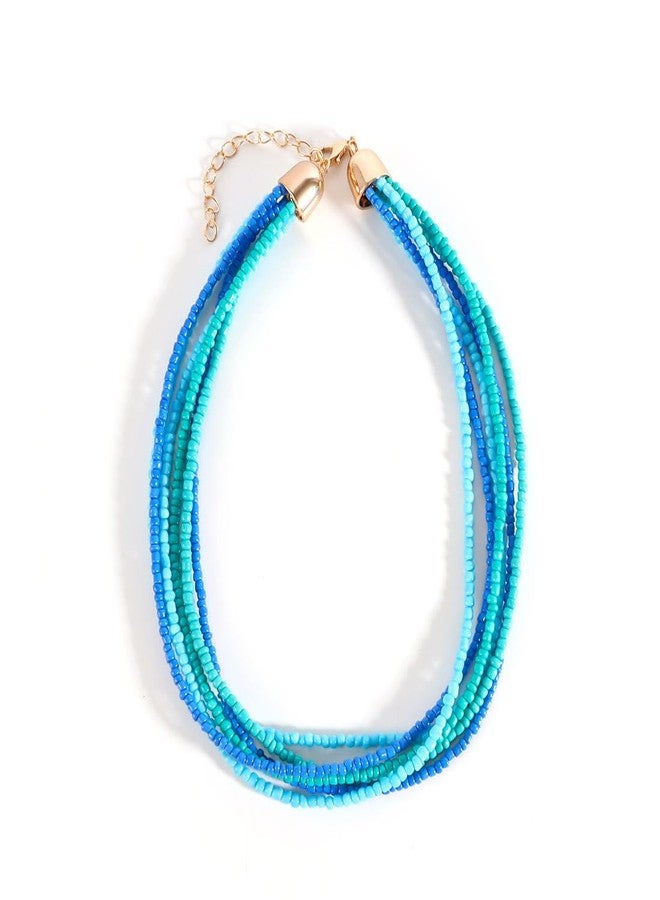 SCRDPRAD Colorful Multi-layered Seed Beaded Necklace Choker For Women Bohemian Handmade Crystal Stone Gemstone Hawaiian Necklace Holiday Birthday Summer Beach Jewelry Gift-Blue - Image 1